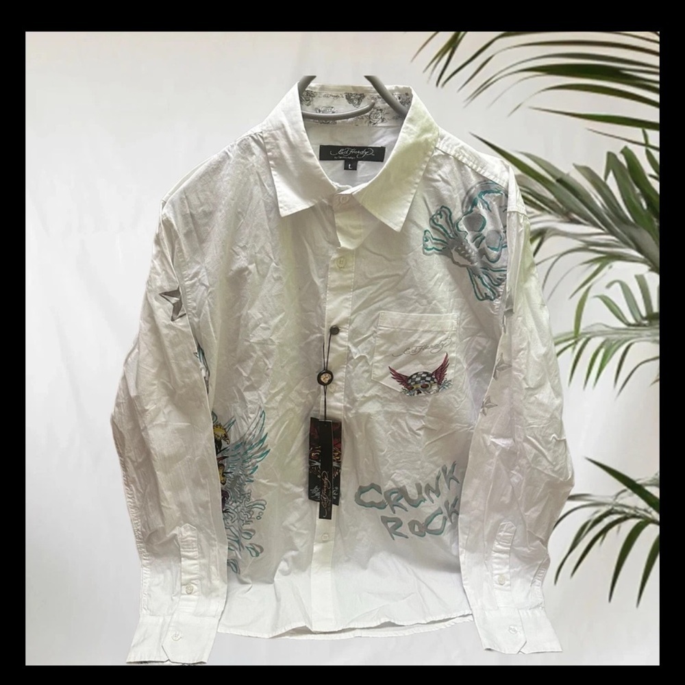 Ed Hardy White Casual Button Down Shirt